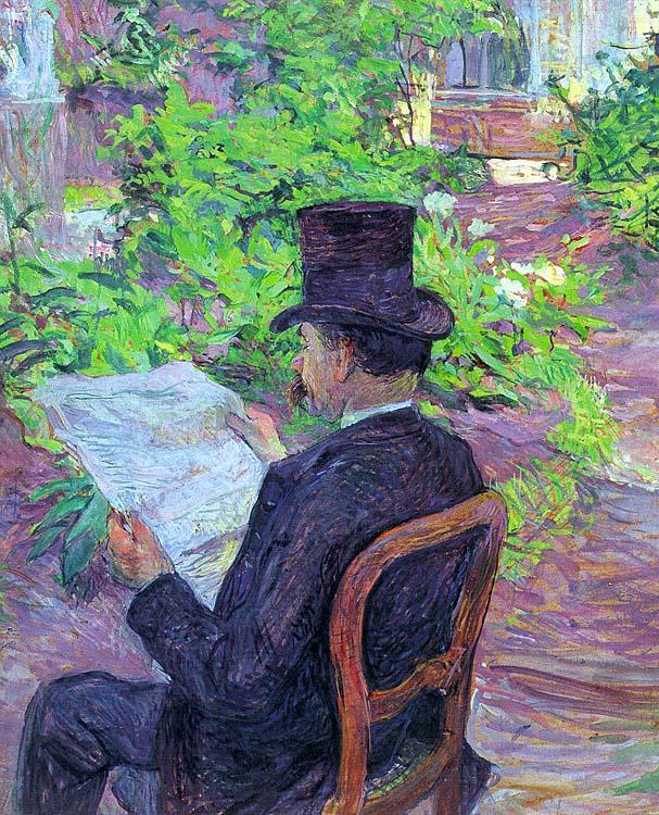 Desire Dihau Reading a Newspaper in the Garden,  Henri  Toulouse-Lautrec